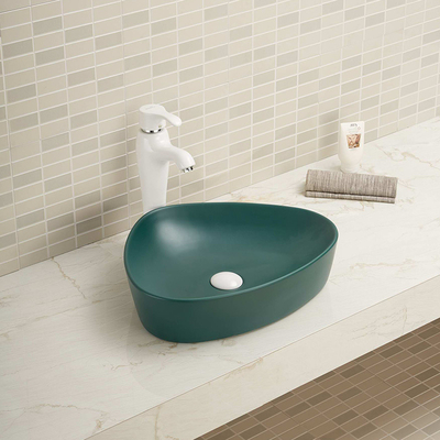 Bộ đếm hấp thụ nước thấp Chậu rửa trong phòng tắm trên cùng Màu xanh lục Chậu rửa không đều